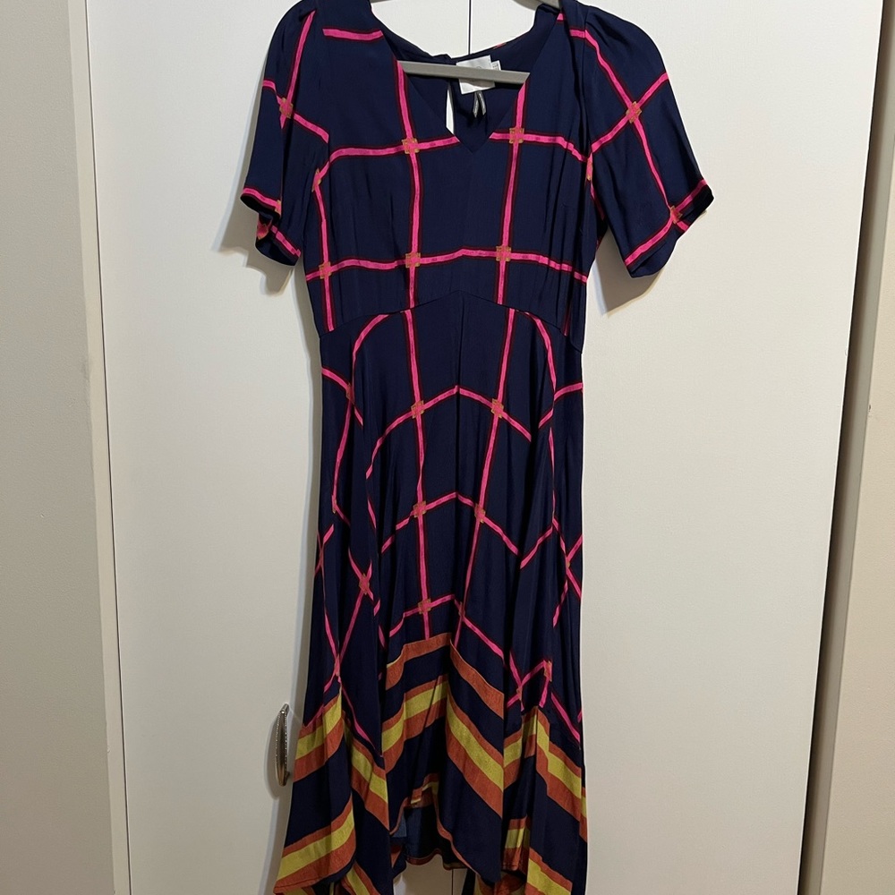 Anthropologie multicolor striped pane fit and flare midi dress